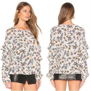 Sanctuary Tilly Flounce Sleeve Floral Blouse in Cream, Size Medium